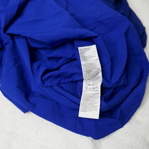 Banana Republic Fit Flare Dress Blue Houndstooth Short Sleeve Ruffle Tie Medium - Picture 4 of 7